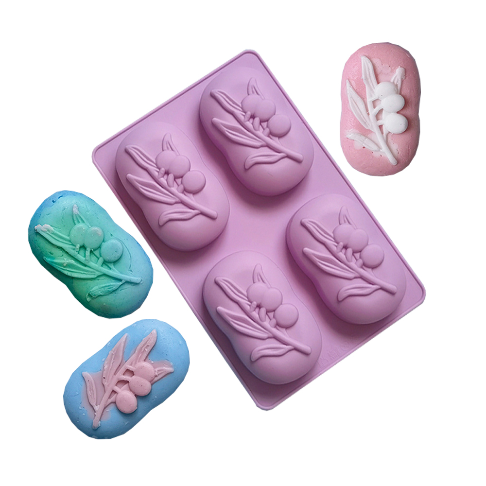 Soap Making Things - 4 キャビティオーバルオリーブツリーシリコーン石鹸型 DIY 石鹸作りキット手作りケーキキャンドル型ギフトクラフト用品家の装飾