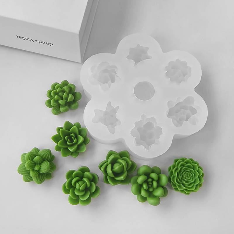 Soap Making Things - 7 in 1 多肉植物サボテンシリコンモールド、DIY手作り石鹸アロマキャンドル作成用型、エポキシ樹脂石膏ホームデコレーションキャスティングモールド