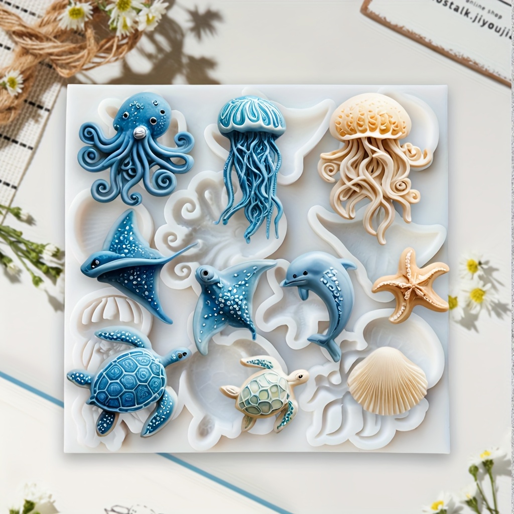 Soap Making Base - 海の生き物シリコンモールド タコ クラゲ イルカ カメ フォンダン