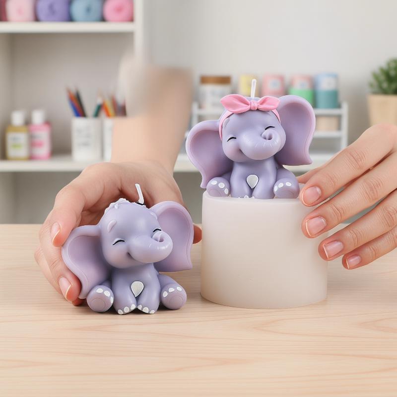 Soap Making Oven - かわいい3D象型シリコンキャンドルモールド、簡単リリース、再利用可能なDIY動物型、石鹸、樹脂、香り付きキャンドル、ホームクラフト用