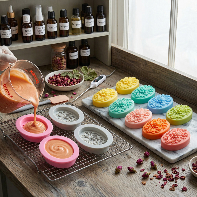 花の形をしたシリコンモールド4個、簡単に型抜きでき、再利用可 - Soap Making Oven のレビューと価格